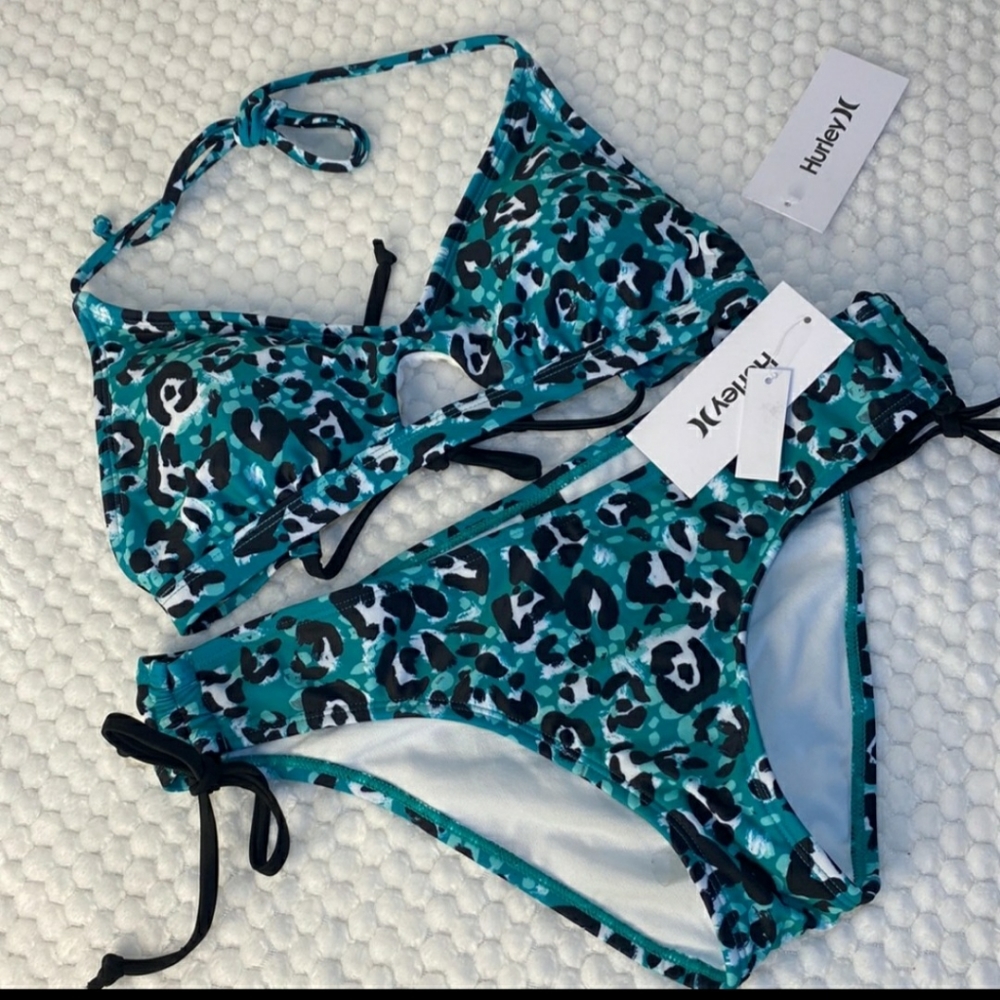 Hurley Womens Teal Animal Print 2 Pieces bikini set